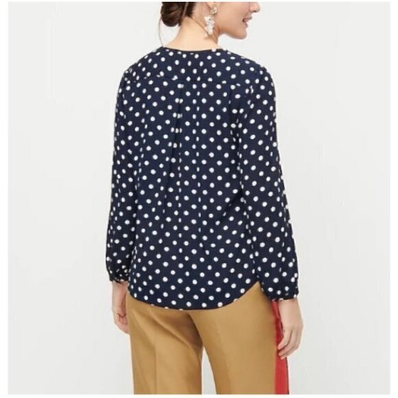 J. Crew Navy Polka Dot Long Sleeve Drapey Scalloped Blouse Size XS - Picture 4 of 10